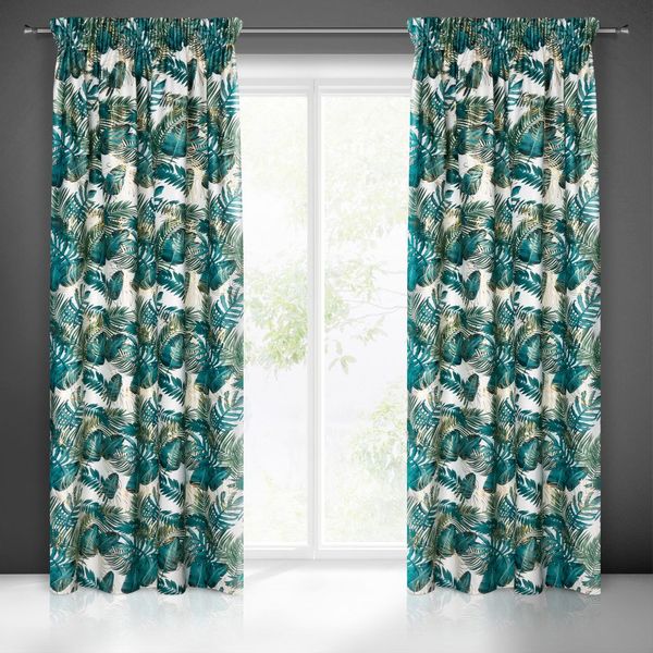 Zasłona gotowa na taśmie DAVOS 140x270 biało zielona w liście monstery zdjęcie 2