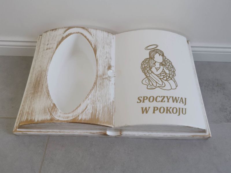 KSIĘGA na grób Podkład do stroików sztucznych Biała ze złotym z doniczką zdjęcie 5