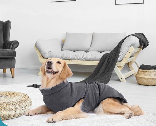 Ręcznik Szlafrok dla Psa Szybkoschnący Chłonny L 60cm Szary Duże Psy na Arena.pl