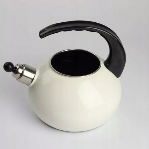 CZAJNIK EMALIOWANY NOWOCZESNY ECRU Z GWIZDKIEM STAL 2,5 L INDUKCJA GAZ na Arena.pl