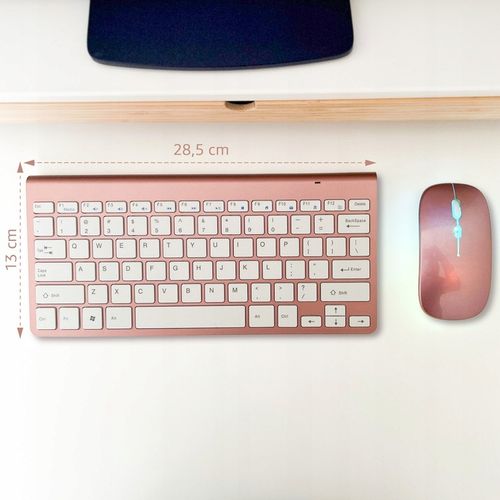Klawiatura bezprzewodowa rose gold do komputera QWERTY różowa mała bez num na Arena.pl
