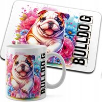 ZESTAW KUBEK + PODKŁADKA DRUK - PIES PSY PIESEK RASA BULLDOG