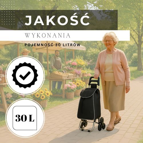 Wózek na zakupy, walizka zakupowa dla seniora 30 l torba na 6 kółkach, schodowa szaro-czarny na Arena.pl
