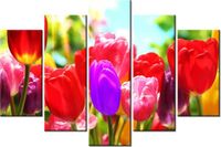 100CM 150CM OBRAZ 5 ELEM SŁONECZNE TULIPANY ŚCIENNY