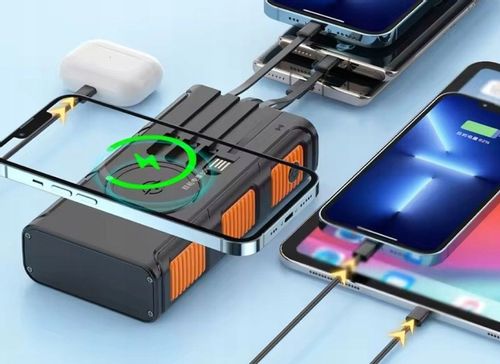 POWERBANK ŁADOWARKA SOLARNY INDUKCJA 36000mAh 8xUSB LATARKA 2x LED USB-C PD na Arena.pl