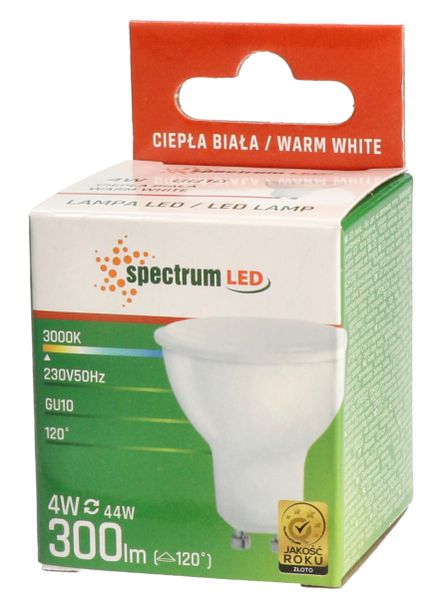 Żarówka LED GU10 4W=35W barwa ciepła WW WOJ+13259 10 SZTUK SPECTRUM LED zdjęcie 3