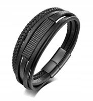 SKÓRZANA BRANSOLETKA MĘSKA STAL SZLACHETNA 316L