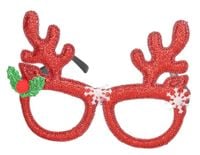 OKULARY ŚWIĄTECZNE RENIFER BROKATOWY ŚMIESZNE ROGI