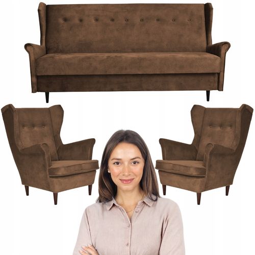 Nowoczesny Komplet Wypoczynkowy do salonu uszak brązowy ARI Family Meble na Arena.pl