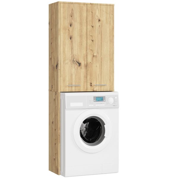 Słupek łazienkowy regał FIN 180 cm nad pralkę 2 drzwi 4 półki - dąb artisan zdjęcie 1