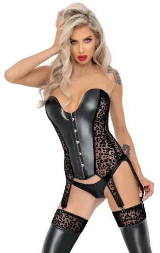 noir gorset czarny xl z panterkowym wzorem i 6 szelkami do pończoch na Arena.pl