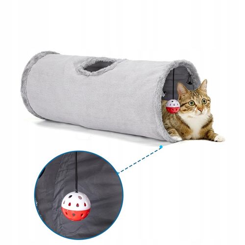 tunel dla kotów zamszowy aksamit z dzwoneczkiem piłeczka 60 cm składany na Arena.pl