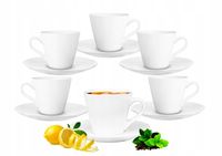 2 x 6 x BIAŁE FILIŻANKI ZE SPODKAMI 230 ml DO KAWY SERWIS KAWOWY PORCELANA