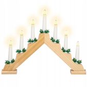 ŚWIECZNIK ADWENTOWY DREWNIANY SIEDMIORAMIENNY LAMPKI LED ŚWIĄTECZNY 30 cm