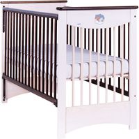 DREWEX Łóżeczko MOCCA biały/czekolada opuszczany bok