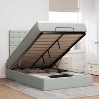 Rama łóżka otomana z materacami, szara, 120x190 cm, aksamit