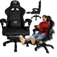 SUPER WYGODNY FOTEL GAMINGOWY BIUROWY KUBEŁKOWY OBROTOWY CZARNY DUNMOON