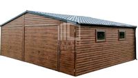 GARAŻ BLASZANY 7m x 6m dwuspad blachówka - Brama uchylna - ciemny orzech