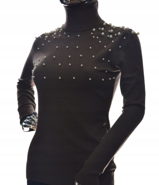 Damski golf sweter z golfem perełkami perełki UNI zdjęcie 2