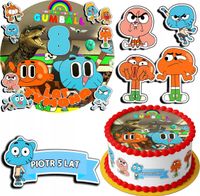 ZESTAW OPŁATEK NA TORT 20CM + 17 POSTACI - GUMBALL + IMIĘ 15CM 18CM