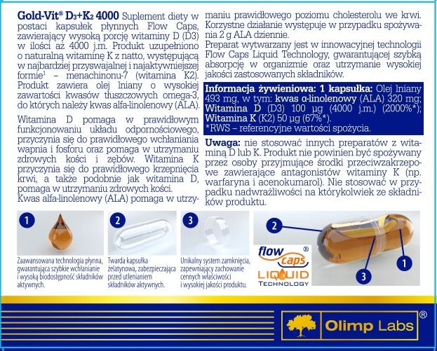 Olimp Gold-Vit D3 + K2 4000 j.m 30 tabletek zdjęcie 2