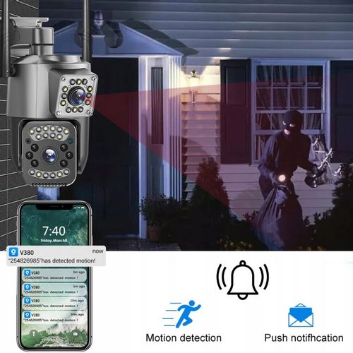 PODWÓJNA KAMERA WIFI IP ZEWNĘTRZNA OBROTOWA 2K ŚLEDZENIE 4MPX DOŚWIETLENIE na Arena.pl