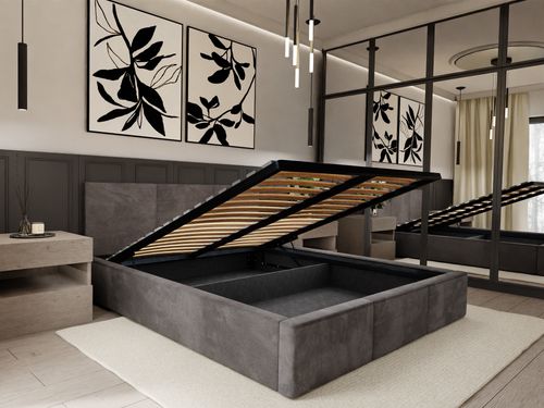 ŁÓŻKO TAPICEROWANE 140x200 ŁÓŻKO PODWÓJNE Z POJEMNIKIEM GRAFITOWE na Arena.pl