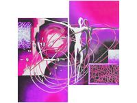 60X60CM ZEGAR TAŃCZĄCE POSTACIE FIOLECIE OBRAZ DREWNO ŚCIAN KWADRAT