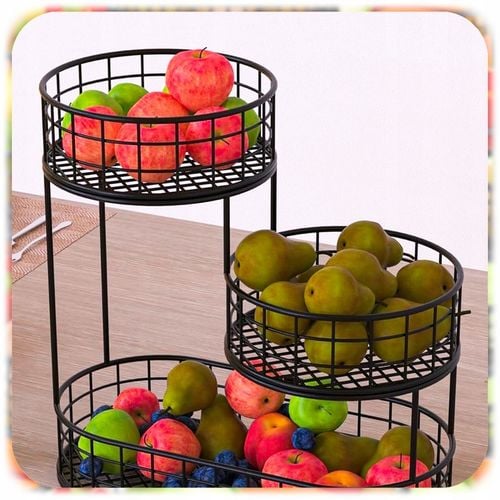 KOSZ NA OWOCE WARZYWA 3 POZIOMOWY METALOWY CZARNY KOSZYK STOJAK na Arena.pl