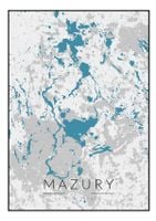 Mazury mapa czarno biało niebieska - plakat 20x30 cm