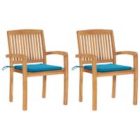 Krzesła ogrodowe, 2 szt., niebieskie poduszki, drewno tekowe