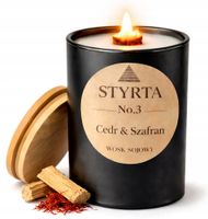 Luksusowa świeca sojowa Cedr i Szafran 200ml czarne szkło z bambusem No.3