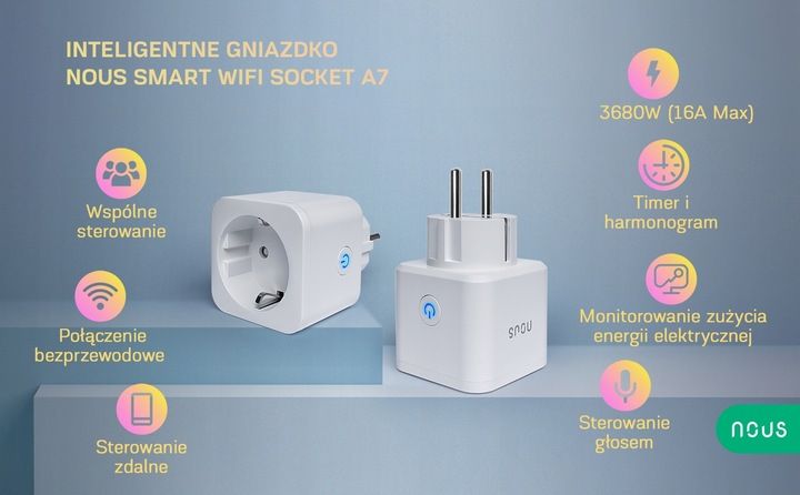Inteligentne gniazdko WiFi NOUS A7 TUYA WATOMIERZ PROGRAMATOR TIMER zdjęcie 9