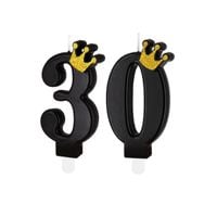 Świeczka urodzinowa czarna z koroną liczba 30