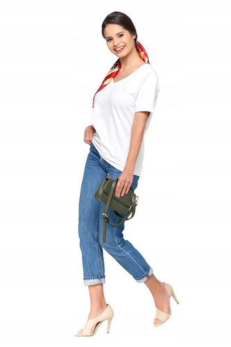 T-Shirt Damski Bawełna PREMIUM Luźna Koszulka Wygodna Dekolt V MORAJ L na Arena.pl