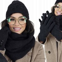 zimowy KOMPLET damski CZAPKA + KOMIN + RĘKAWICZKI OCIEPLANE CIEPŁY