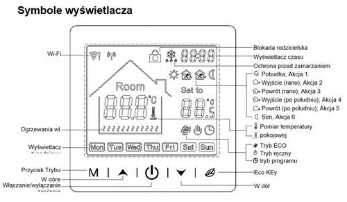 CZARNY TERMOSTAT POKOJOWY PANEL LCD 16A WIFI TUYA OGRZEWANIE PODŁOGOWE na Arena.pl