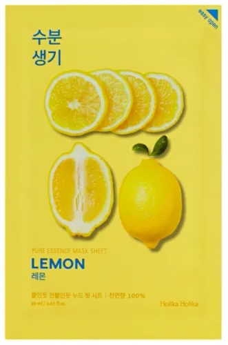 Pure Essence Mask Sheet - Lemon 23ml - rozjaśniająca i redukująca wydzielanie sebum maska w płachcie z ekstraktem z cytryny - Holika Holika na Arena.pl