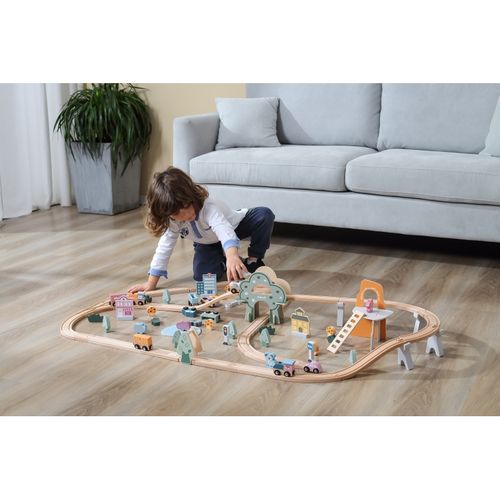 VIGA PolarB Drewniana kolejka dla dzieci Pociąg Tor 90 elementów na Arena.pl