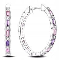 MD elegnackie kobiece kolczyki okrągłe fioletowe różowe kamienie koła S925