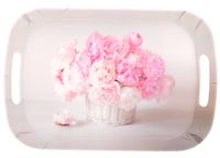 Taca dekoracyjna z melaminy 35,5x24x4cm wygodne uchwyty wzór kwiaty piwonie