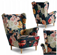 Fotel uszak skandynawski piwonie róże kwiaty ciemne tło Print Family Meble