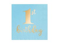 Serwetki, 1st Birthday, niebieskie, 33 cm x 33 cm, 10 szt.