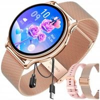 Damski SMARTWATCH Zegarek z Funkcja Rozmowy Złoty Polskie Menu Okrągły Puls