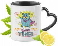 Kubek Czarny Z Uszkiem W Kształcie Serca Dla Tomka Idealny Na Prezent