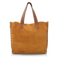 VERA PELLE torebka damska zamszowa shopper z ćwiekami V407 camel