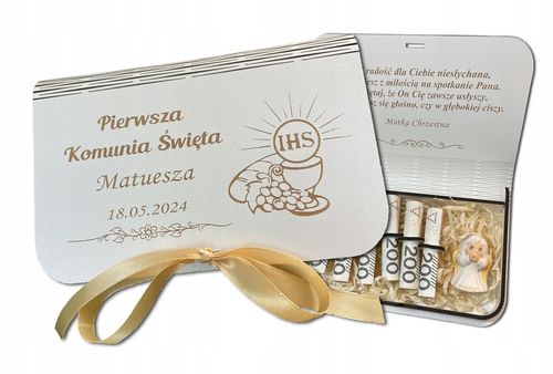 PAMIĄTKA PIERWSZEJ KOMUNII ŚWIĘTEJ Prezent Pudełko na Komunię BIAŁE na Arena.pl