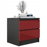 Stolik Nocny Szafka Nocna MDF 45 x 48x 40 CM Zoe Czarna Czerwony Połysk