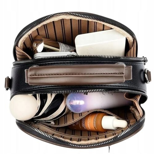 Torebka Damska CZARNA BRĄZOWA na Ramię Pasek do Ręki na Zamek Kuferek na Arena.pl