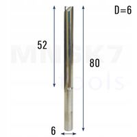 Frez prosty do drewna 2P | fi 6 mm x 52 mm x 80 mm | CNC VHM